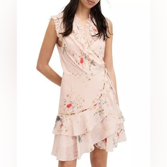 All Saints Dresses & Skirts - ALLSAINTS | Ari Kora Dusty Pink Floral Print Wrap Dress Sz 4